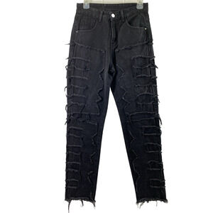 Womens Stacked Jeans Womens Size‎ 30 Black Denim Frayed Ripped Raw Hem High Rise